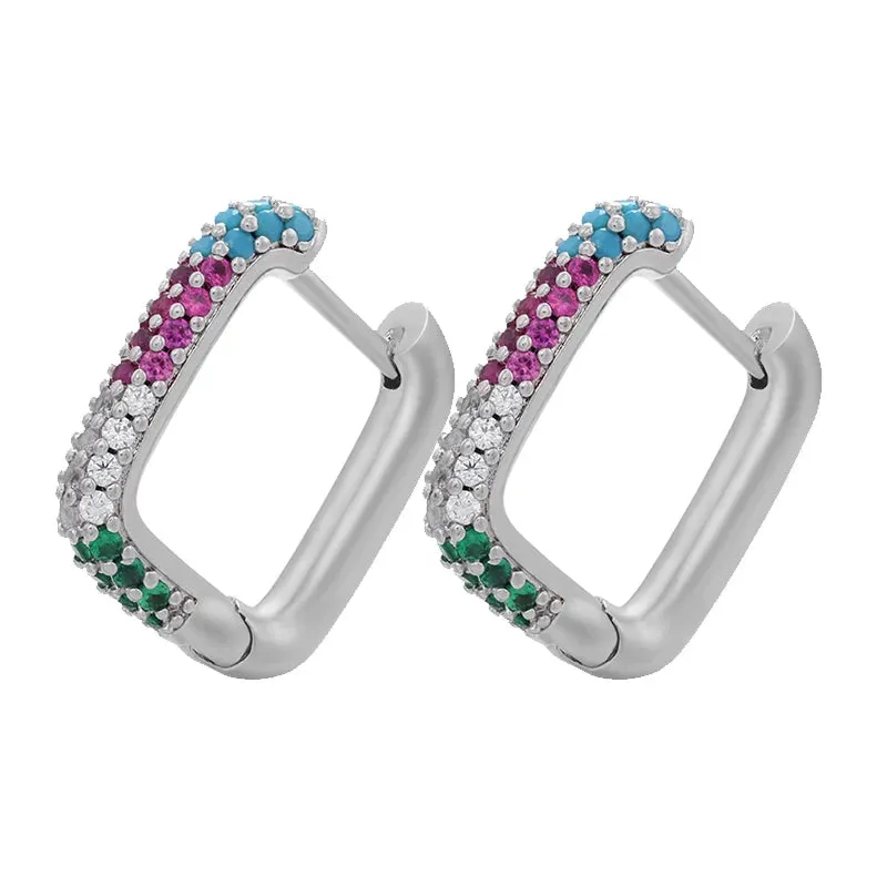 Rainbow Color Hoop Crystal Earrings