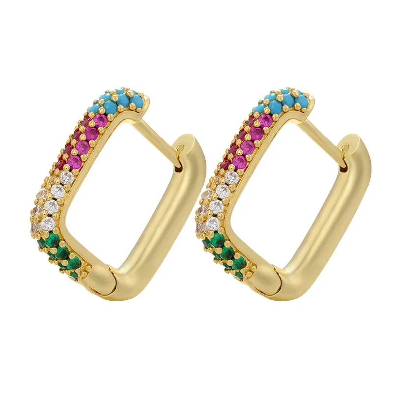 Rainbow Color Hoop Crystal Earrings