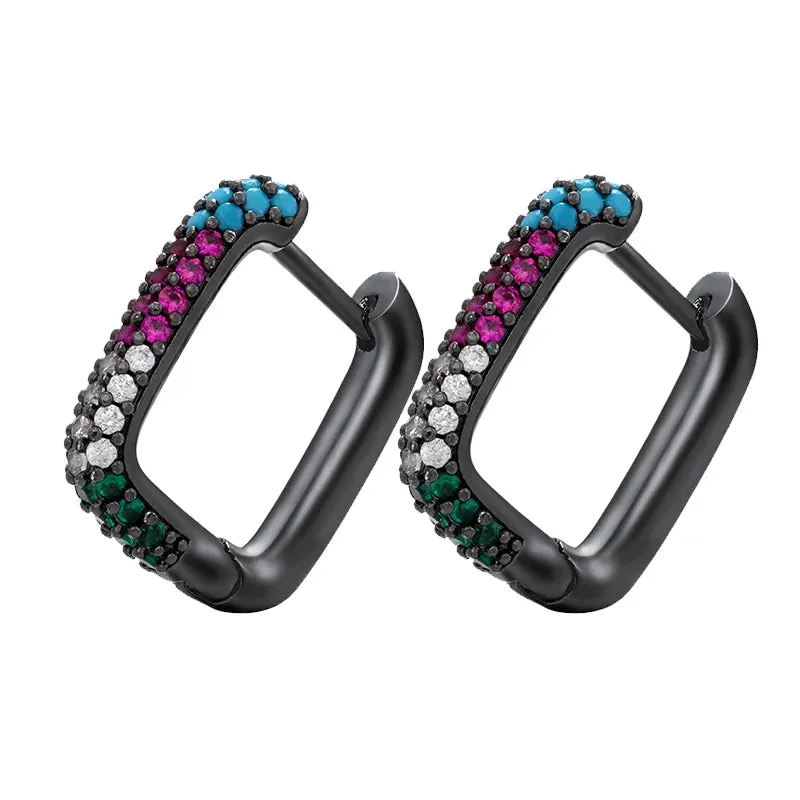 Rainbow Color Hoop Crystal Earrings