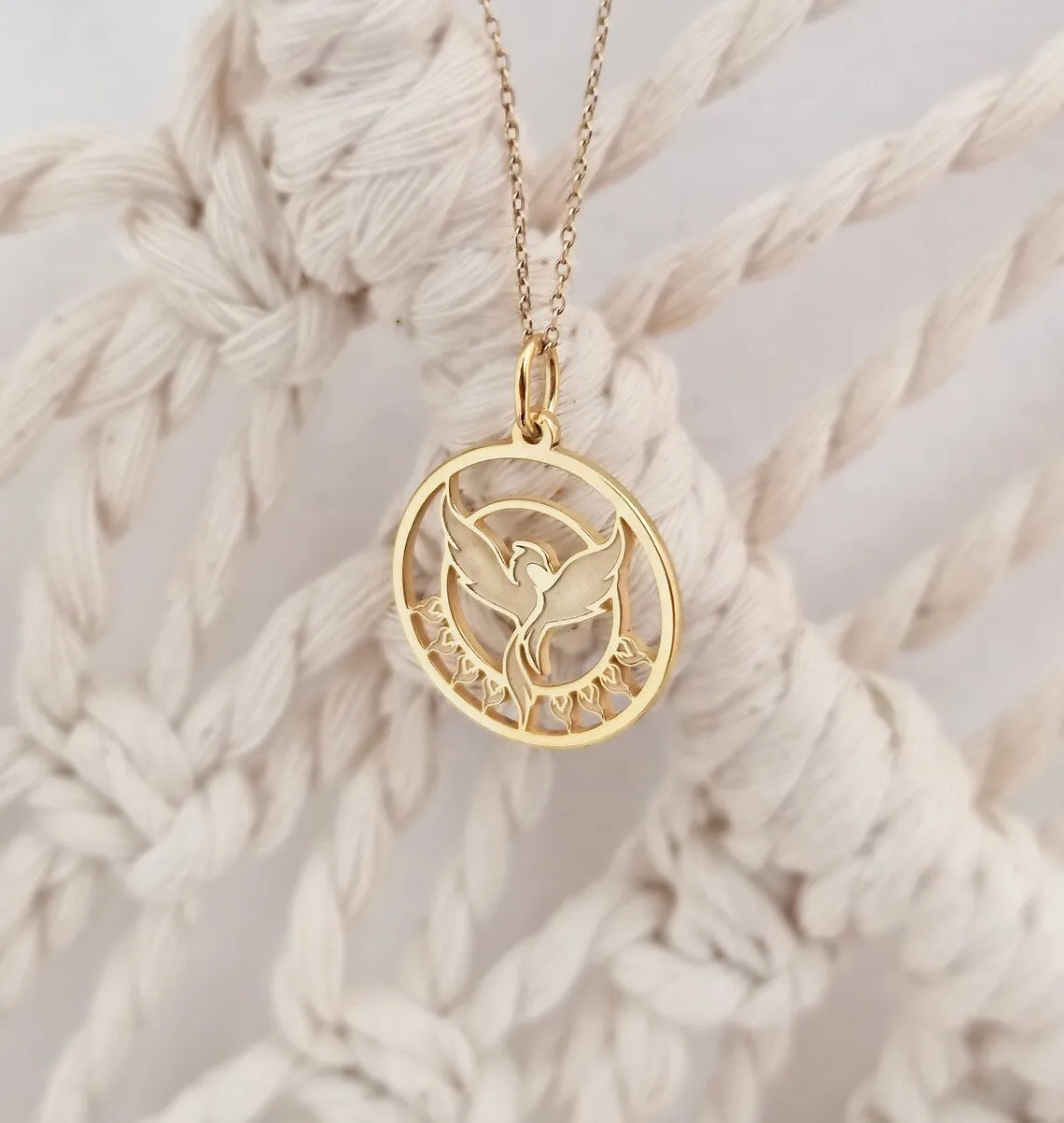 Rising Phoenix Charm Necklace For Women - 14k Gold Vermeil FireBird Statement Necklace