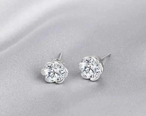 Rose Shaped 925 Sterling Silver Crystal Earrings Studs for Women