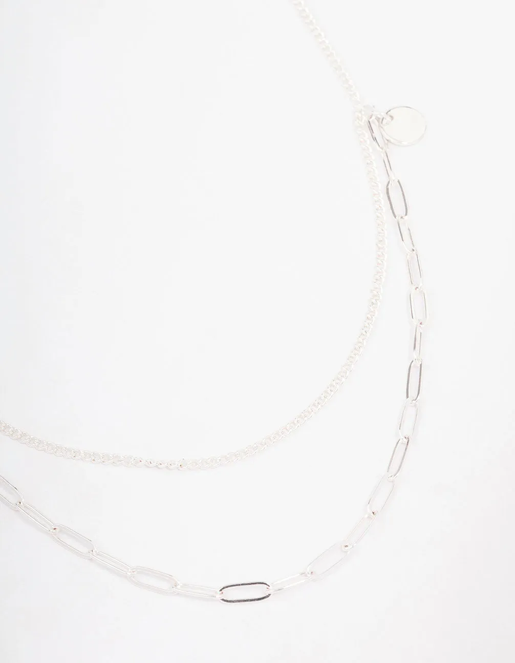 Silver Curb & Cable Layered Necklace