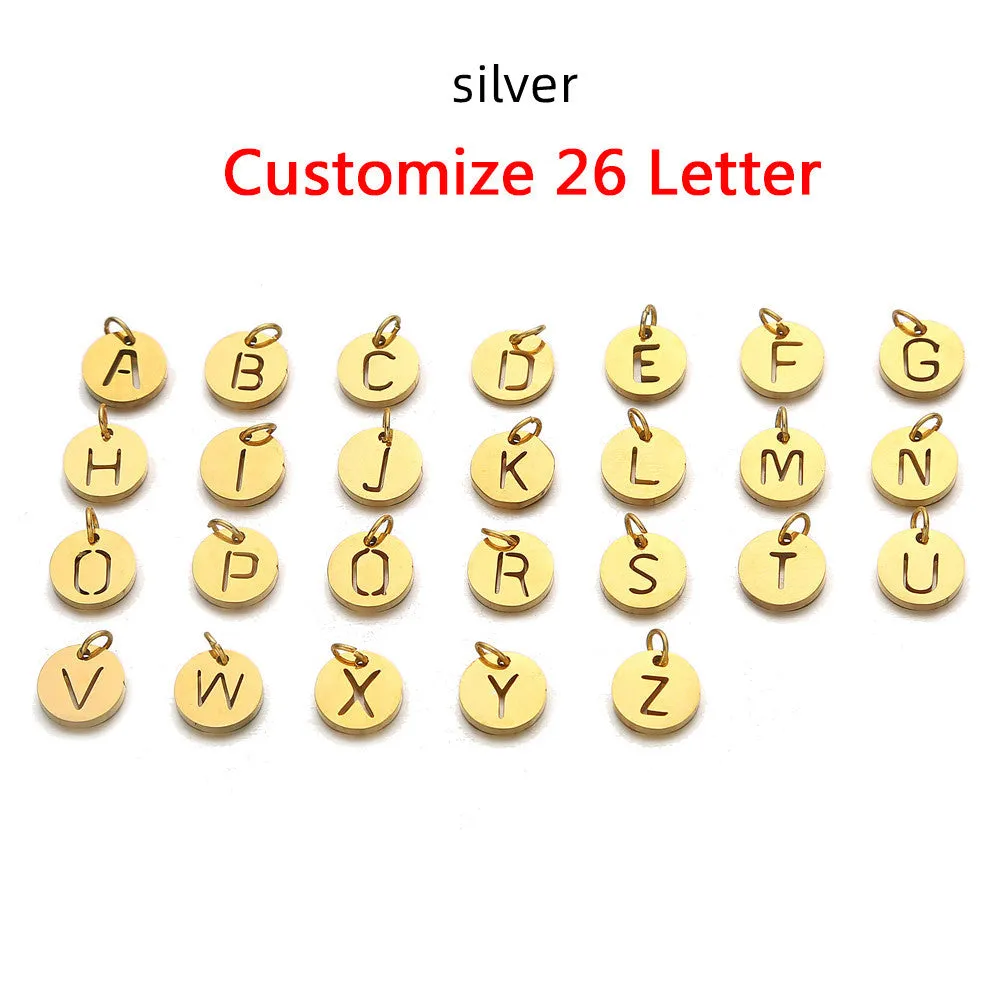 Simple Stainless Steel Square Chain Initial 26 Letter Tag Bracelet