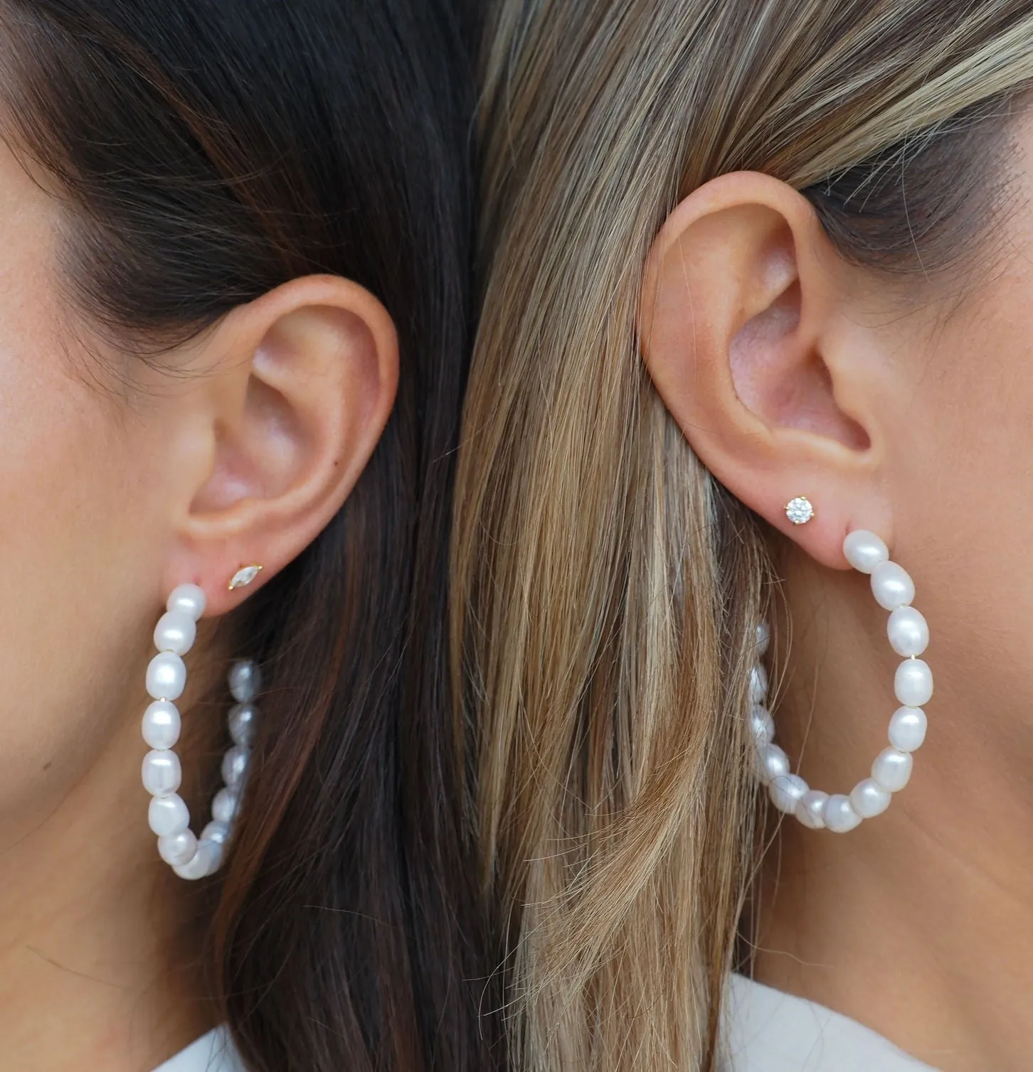 Statement Pearl Hoops in Gold