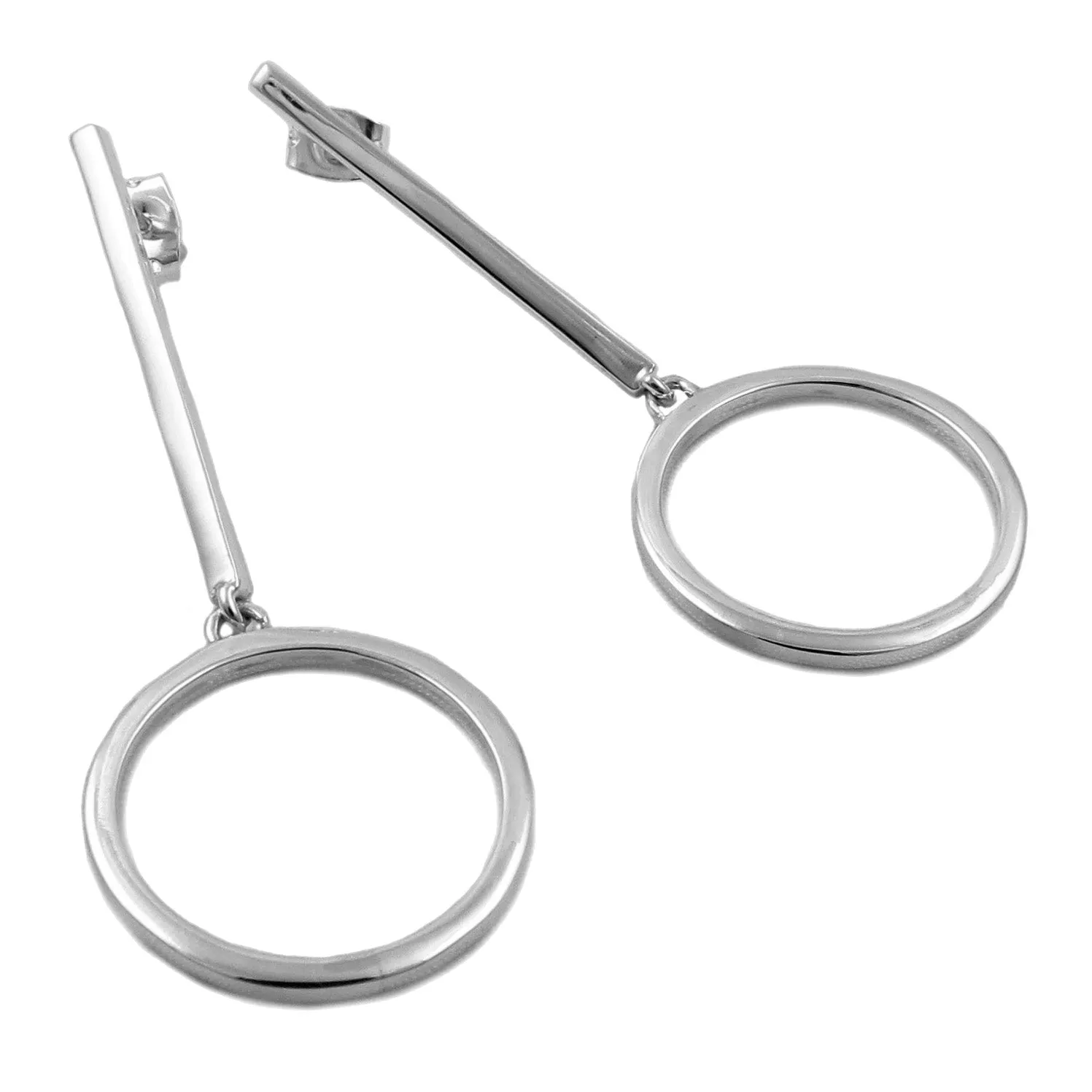 Sterling Silver Circle and Stick Drop Earrings