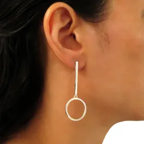 Sterling Silver Circle and Stick Drop Earrings