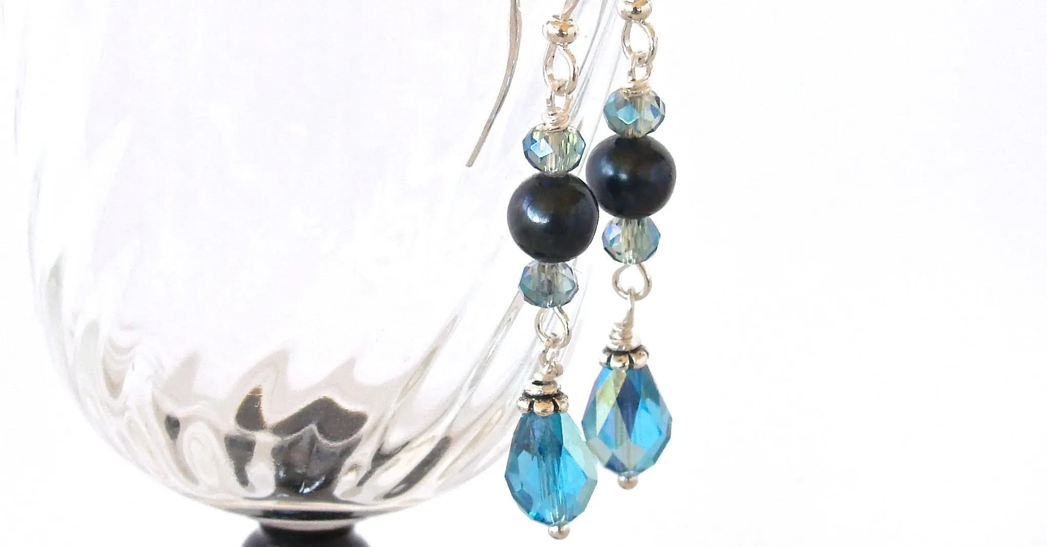 Teal Swarovski Crystal and Pearl Earrings