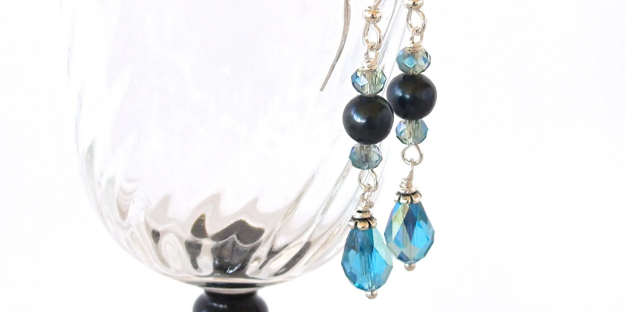 Teal Swarovski Crystal and Pearl Earrings