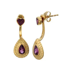 TEARDROP / HEART CLAW EARRINGS - GARNET- GOLD