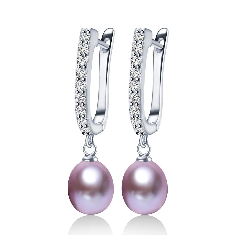 Top Sale natural pearl earrings,fashion925 sterling silver jewelry, Women Dangle Drop Earrings for Wedding/Party : 8-9mm  Metal Stamp: 925,Sterling  Pearl Type: Freshwater Pearls