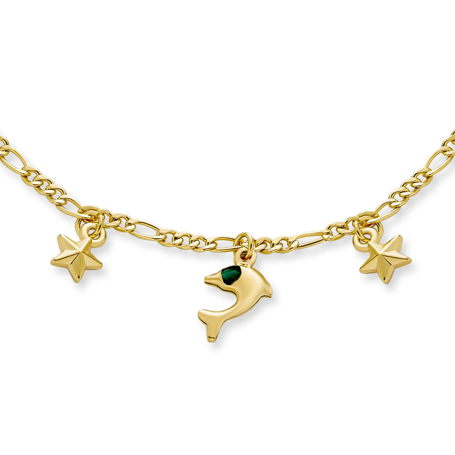 Tropical Nautical Stars Dolphin Charm Anklet Ankle Bracelet 18K Gold 10 Inch