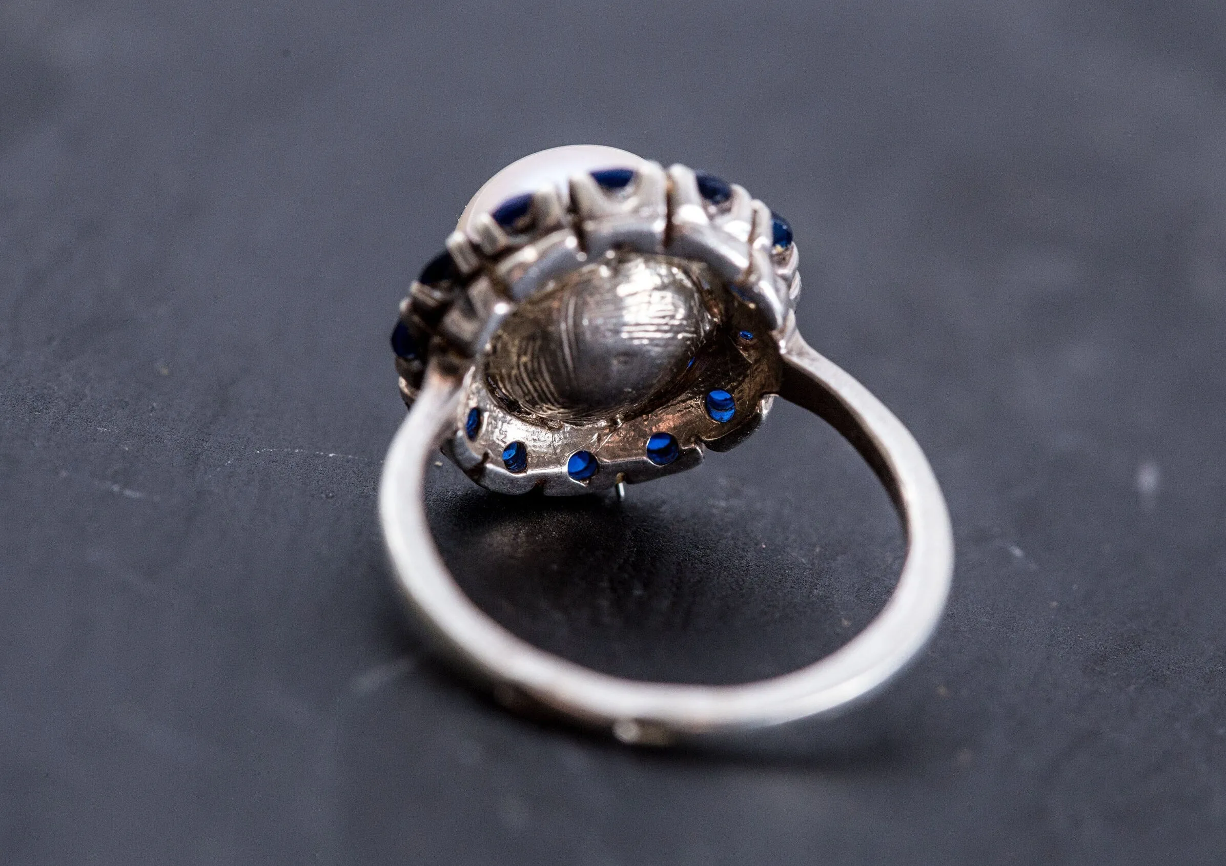 Victorian Pearl Ring - Sapphire Flower Ring - Pearl Statement Ring