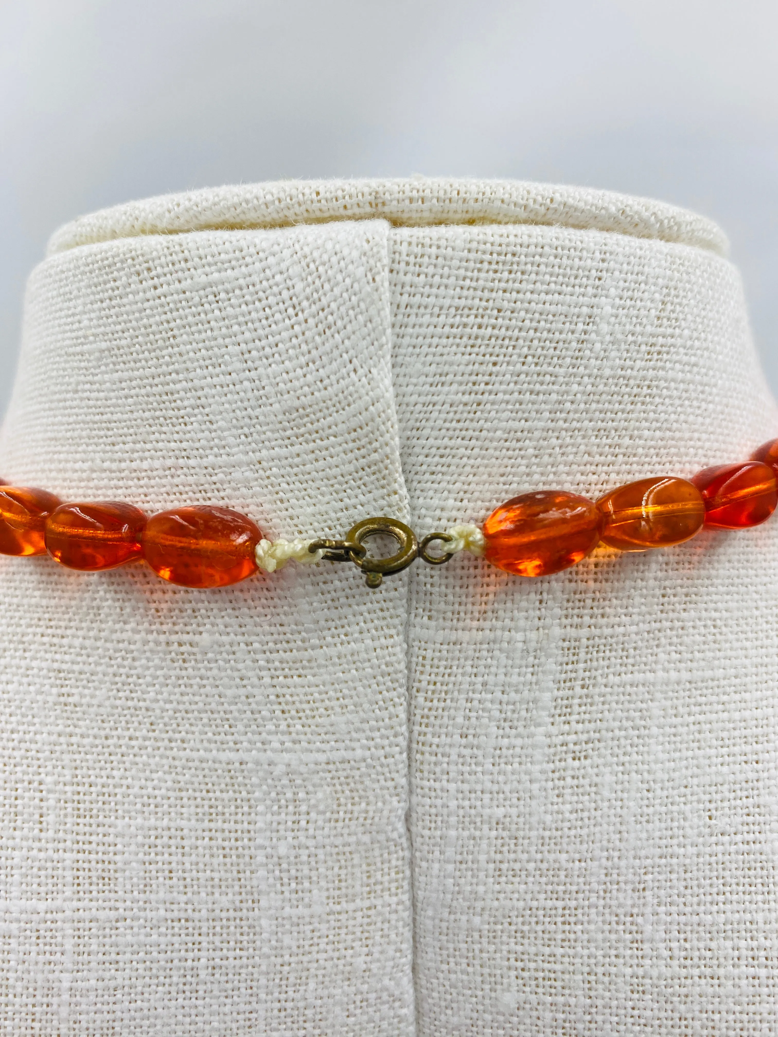 Vintage 1930s Orange Glass Bead Necklace