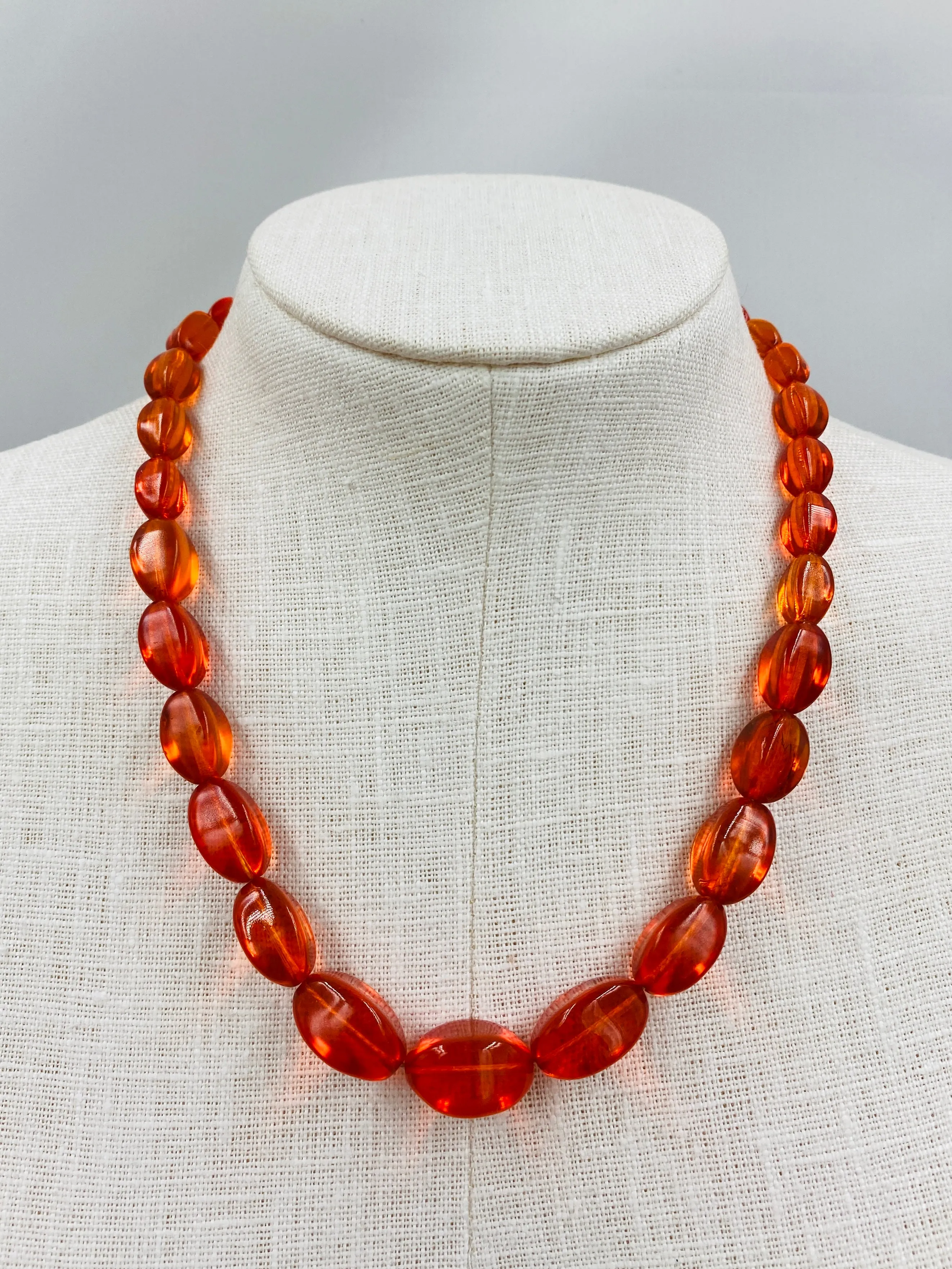 Vintage 1930s Orange Glass Bead Necklace