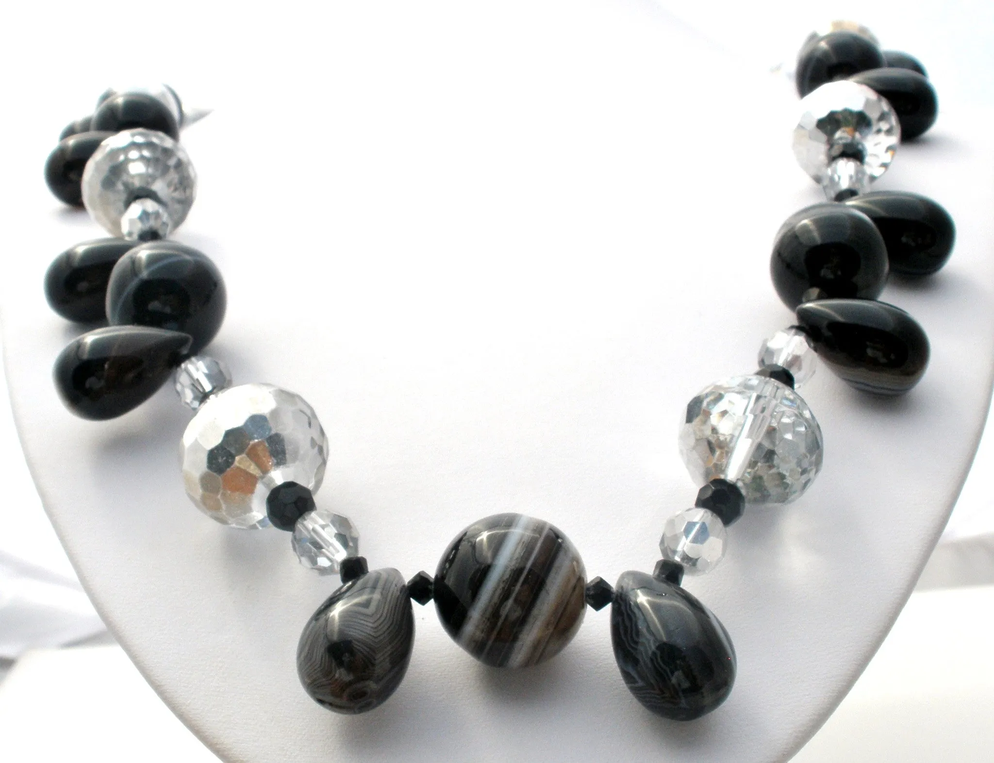 Vintage Art Glass Black Brown Bead Necklace 32"