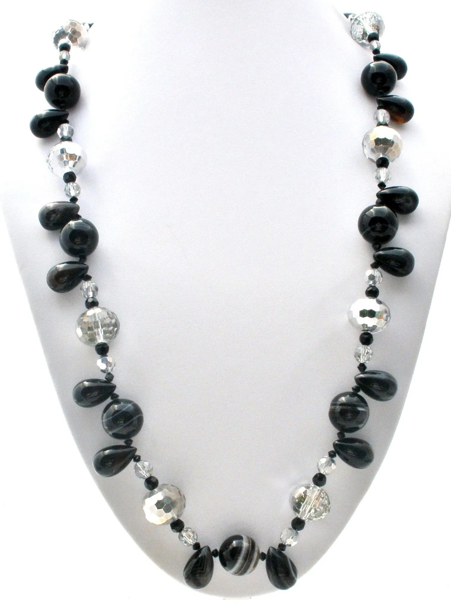 Vintage Art Glass Black Brown Bead Necklace 32"