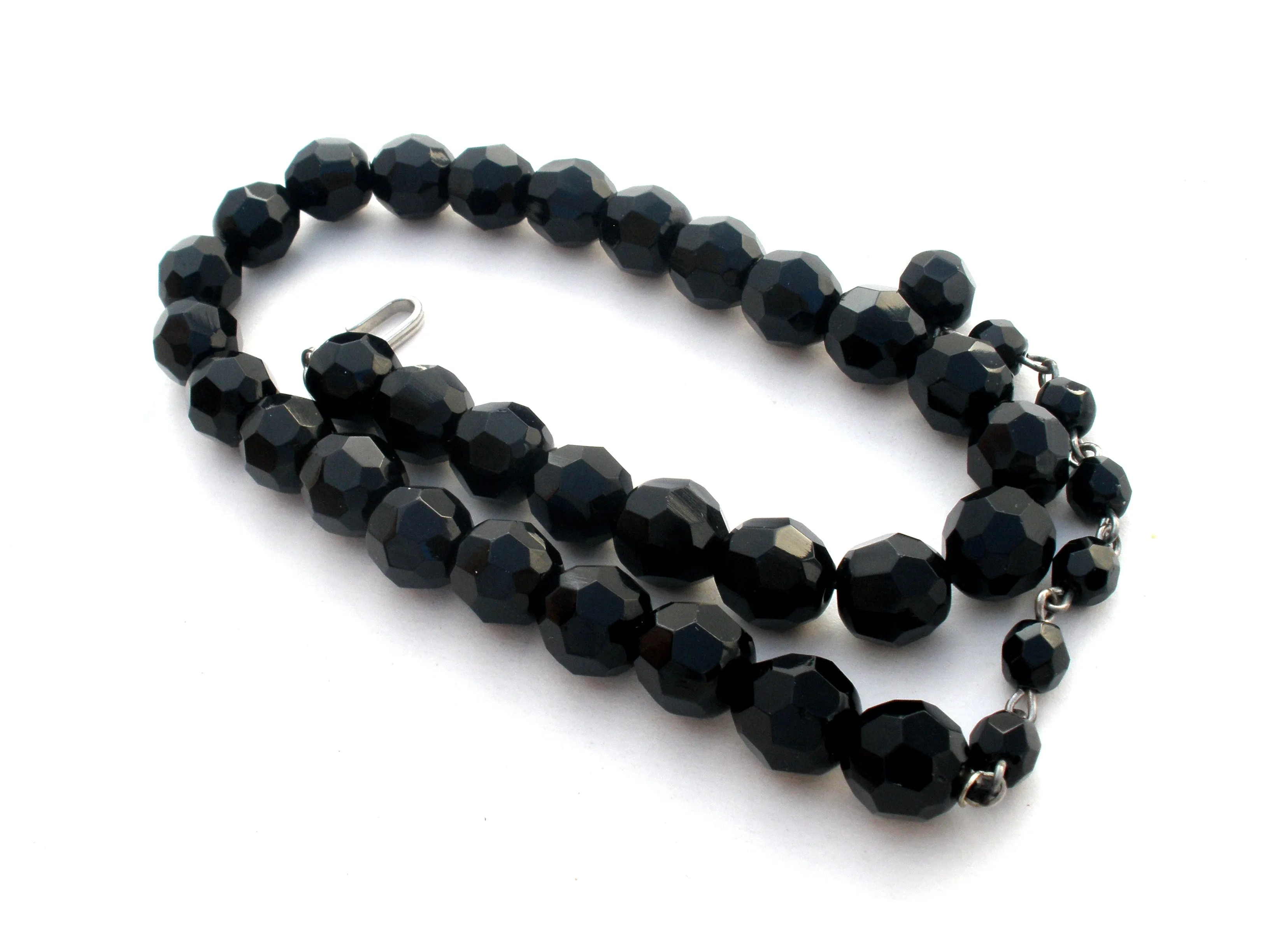 Vintage Black Glass Bead Necklace 15"