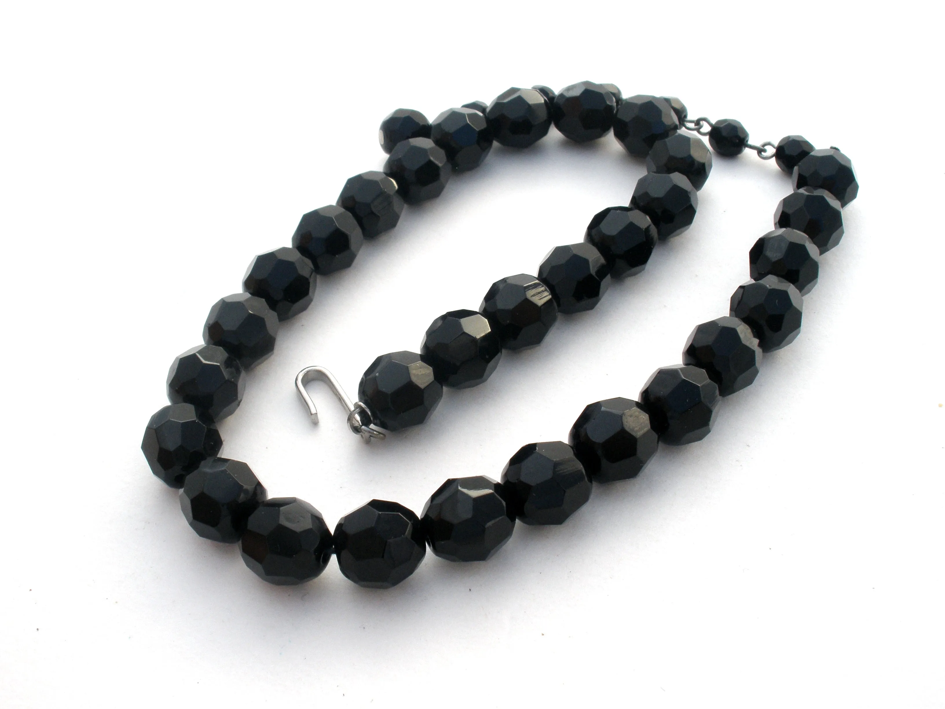 Vintage Black Glass Bead Necklace 15"