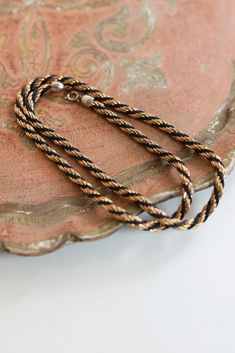 Vintage Gold and Black Rope Chain Necklace