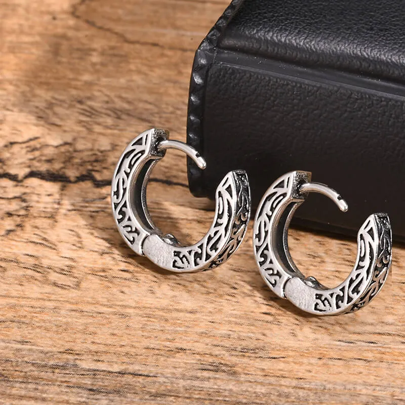 Vintage Hip-hop Pattern Stainless Steel Hoop Earrings