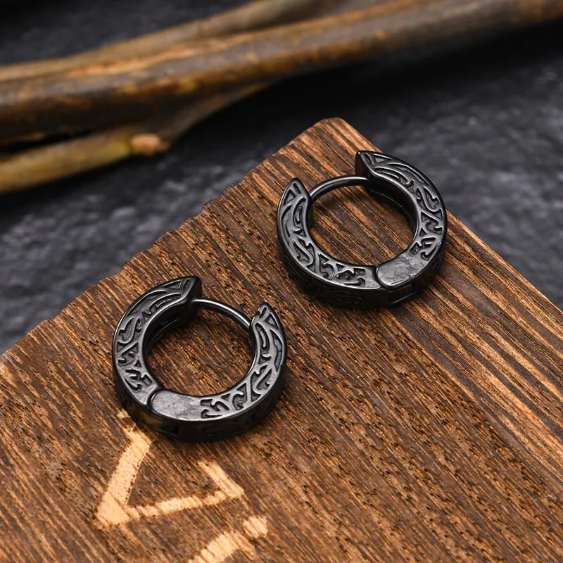 Vintage Hip-hop Pattern Stainless Steel Hoop Earrings