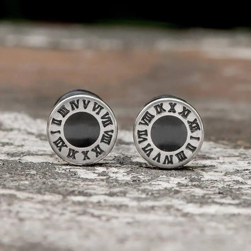 Vintage Roman Numeral Stainless Steel Stud Earrings