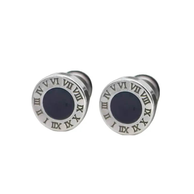 Vintage Roman Numeral Stainless Steel Stud Earrings