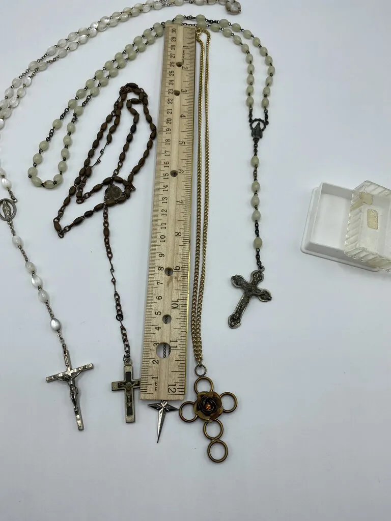 Vintage set of 3 Rosaries, 2 Cross Pendant Necklaces Unique! /ro