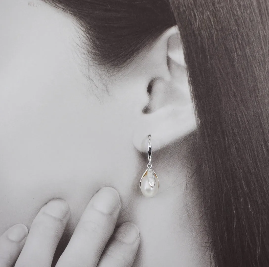 White Flower Petal Earrings in Sterling Silver