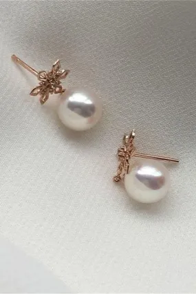 White Freshwater Pearl Earrings with 18K Gold Posts P8