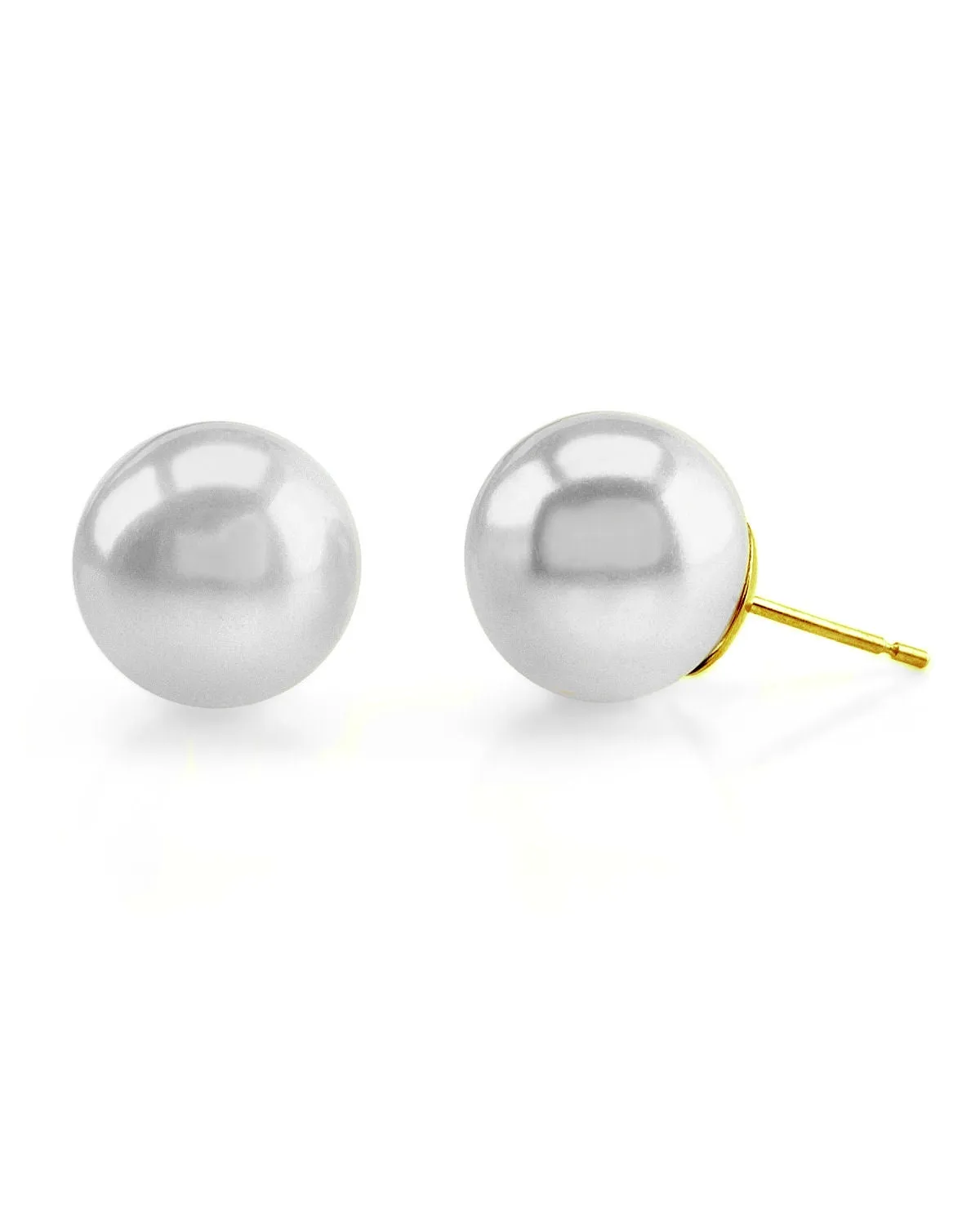 White South Sea Round Pearl Stud Earrings, 10.0-11.0mm