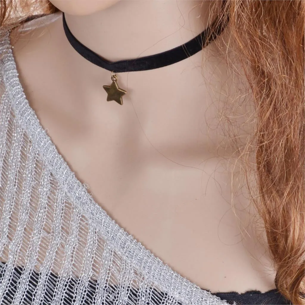 Winter SALE inspired Plain Black Velvet Ribbon Choker Necklace Gothic Handmade With Star Charm For Women Gift