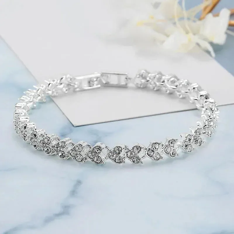 Women's Delicate Rhinestone Heart Chain Bracelets